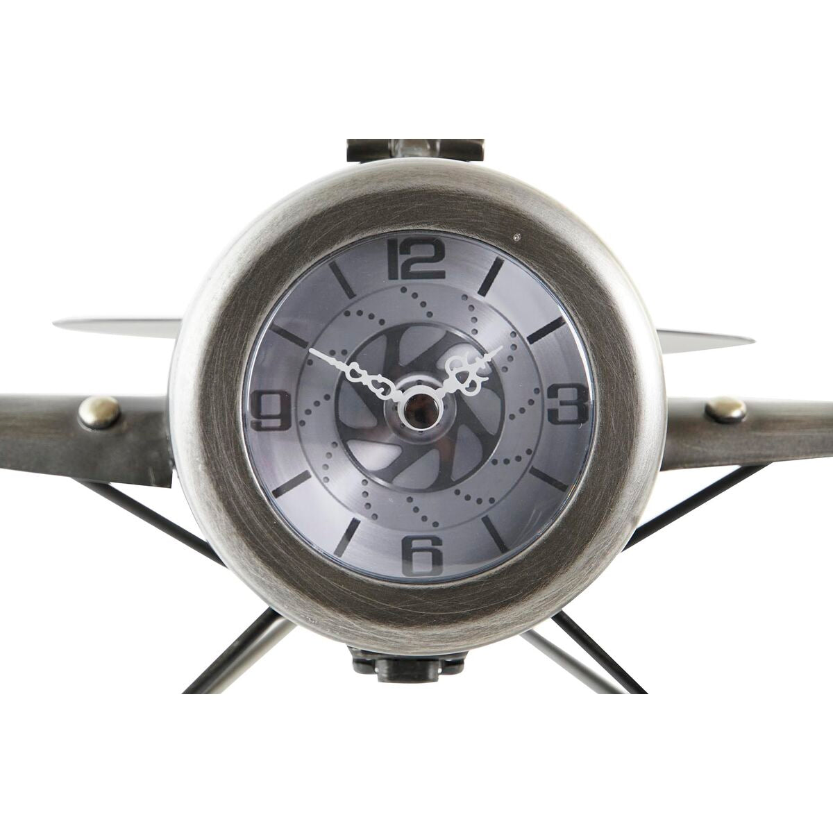 Metallic clock with star-shaped design on a white background