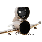 Model airplane with a focus on the propeller and engine area on a white background