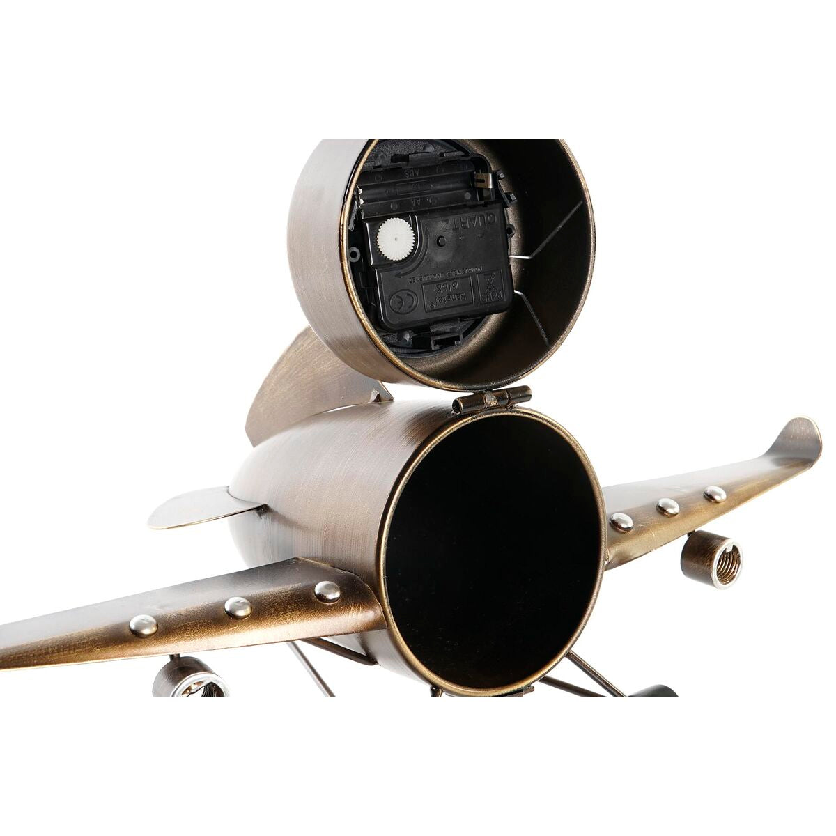 Model airplane with a focus on the propeller and engine area on a white background