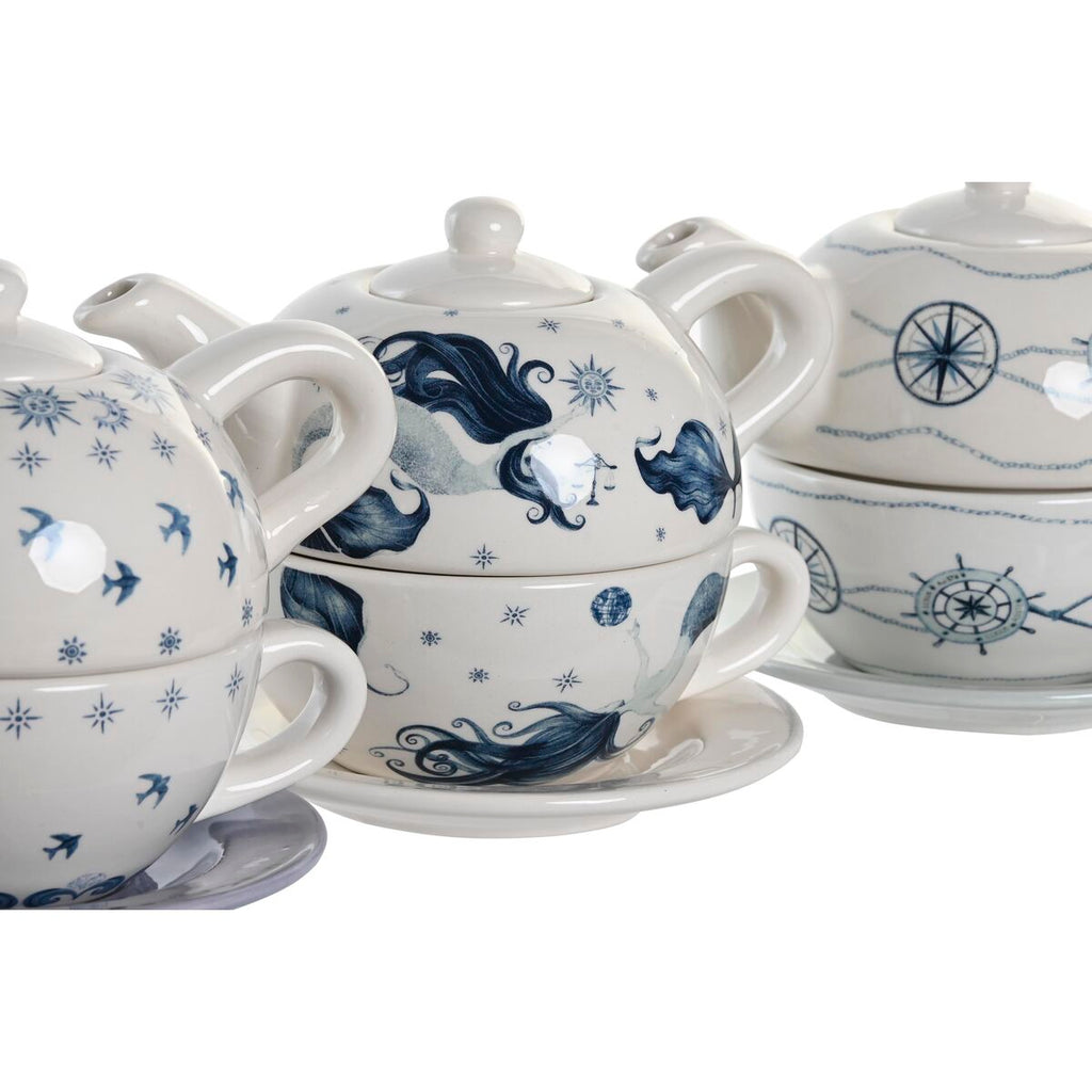 Tea Set DKD Home Decor Blue White 750 ml Dolomite (3 Units)-3