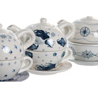 Tea Set DKD Home Decor Blue White 750 ml Dolomite (3 Units)-3
