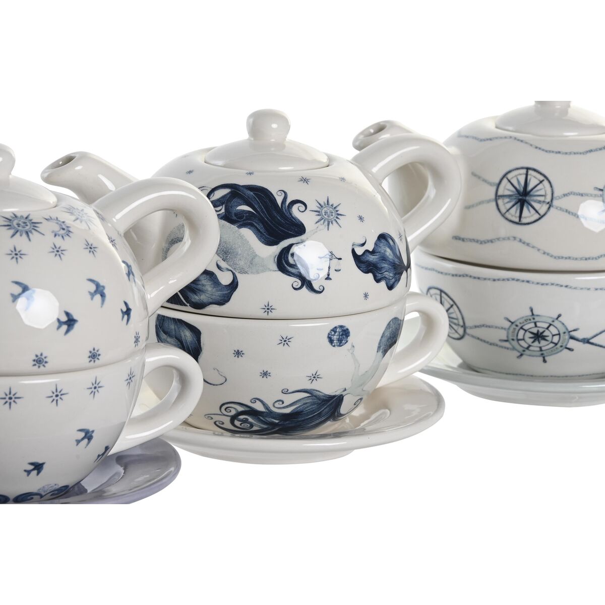 Tea Set DKD Home Decor Blue White 750 ml Dolomite (3 Units)-3