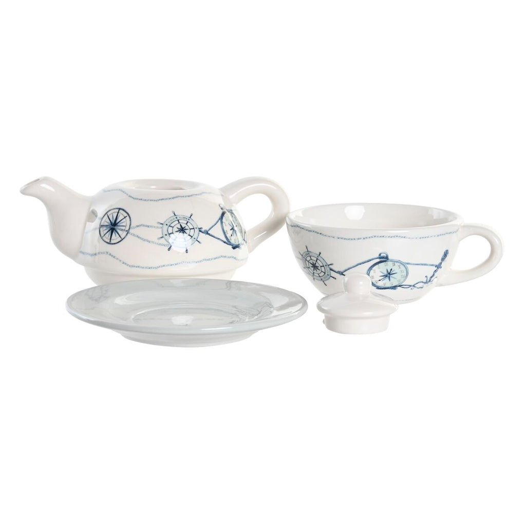 Tea Set DKD Home Decor Blue White 750 ml Dolomite (3 Units)-2