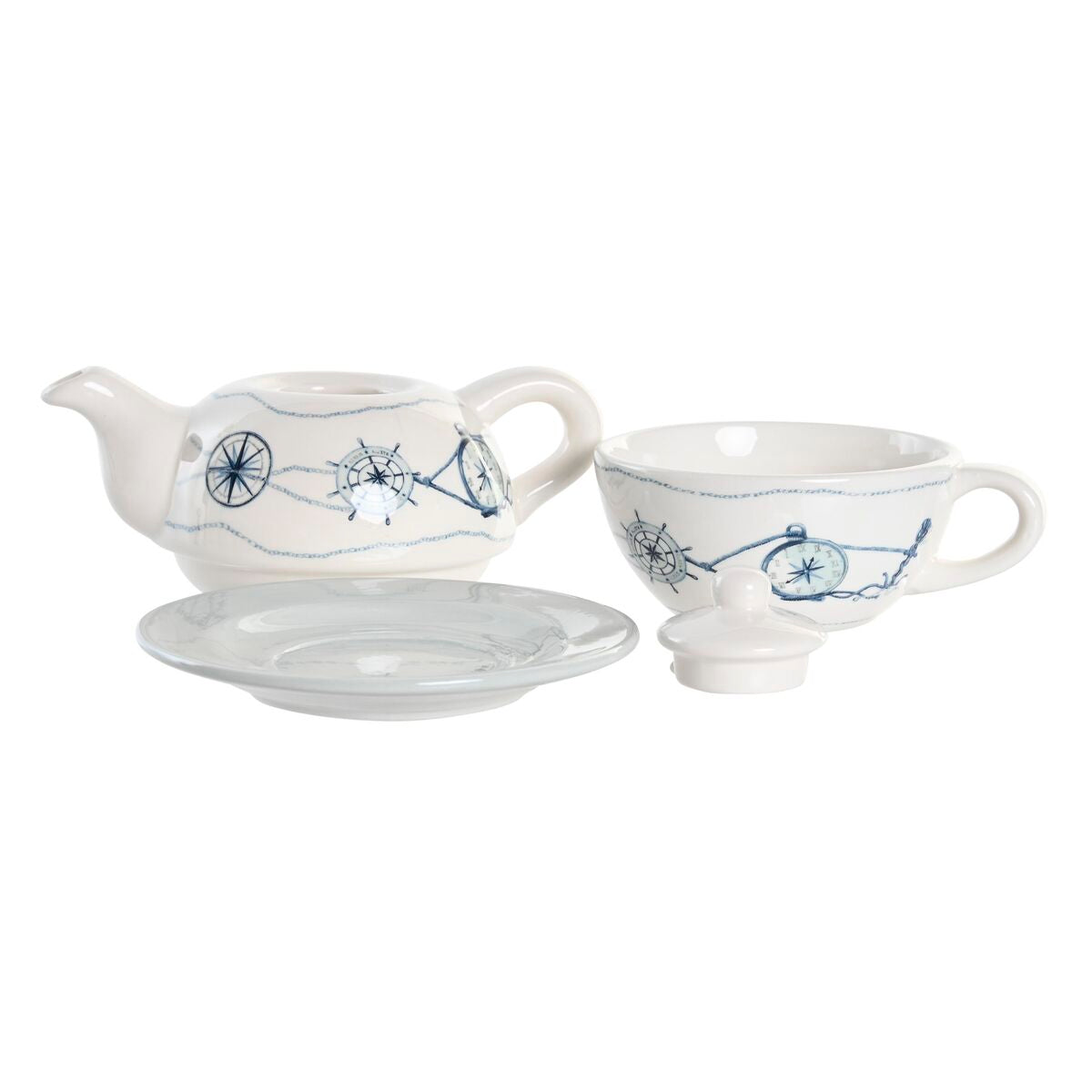 Tea Set DKD Home Decor Blue White 750 ml Dolomite (3 Units)-2