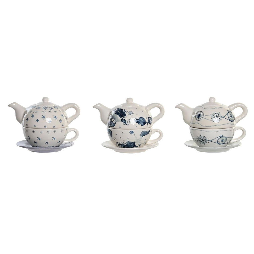 Tea Set DKD Home Decor Blue White 750 ml Dolomite (3 Units)-0