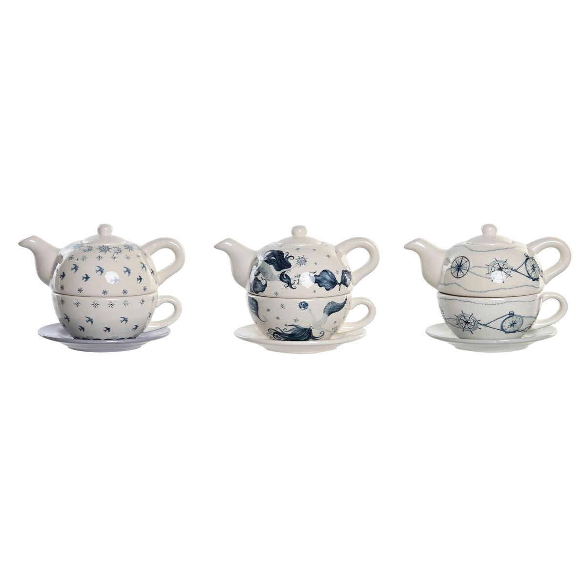 Tea Set DKD Home Decor Blue White 750 ml Dolomite (3 Units)-0