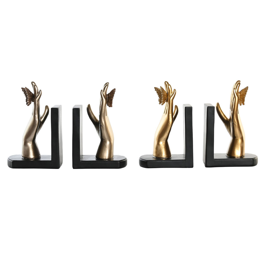 Set of four decorative bookends with gold hands and butterflies on a white background