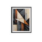Framed abstract art print with geometric shapes on a white background