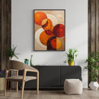 Modern interior with abstract art, chair, and decorative plants.