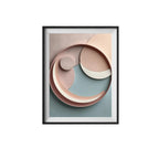Framed abstract art with geometric shapes on a white background