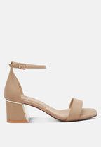 Beige sandal with block heel on a white background