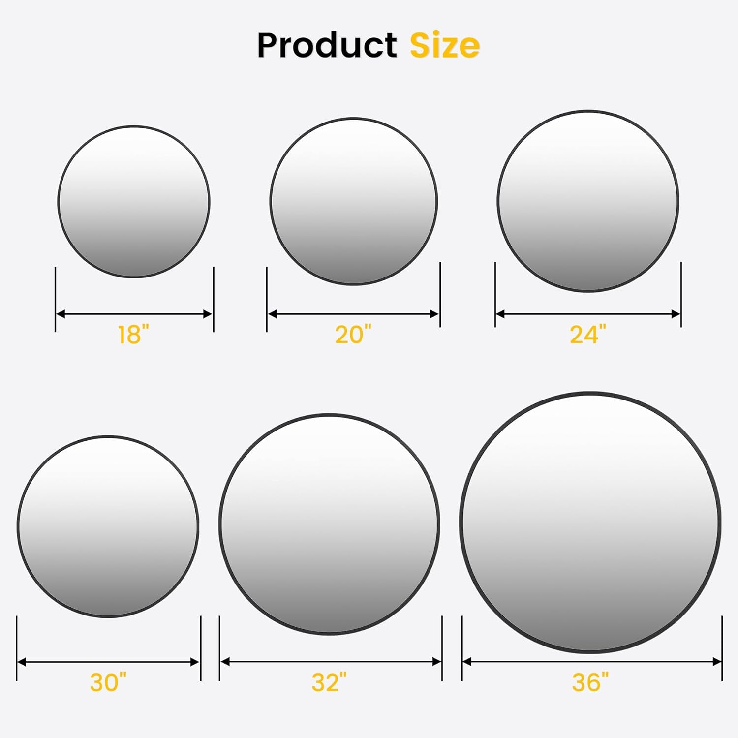 Measurement chart showing the size of circular products with dimensions in inches.
