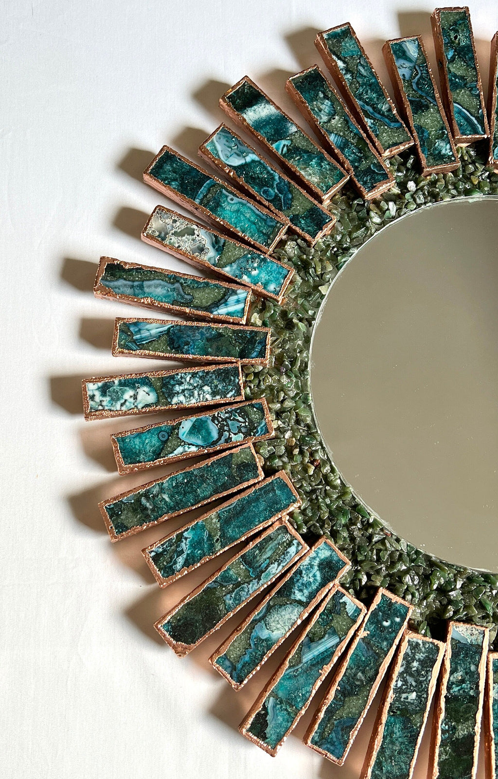 Starburst - Handmade 20" Round Rose Gold Plated Agate Mirror with Blue Green Agate Crystal Gemstones-4