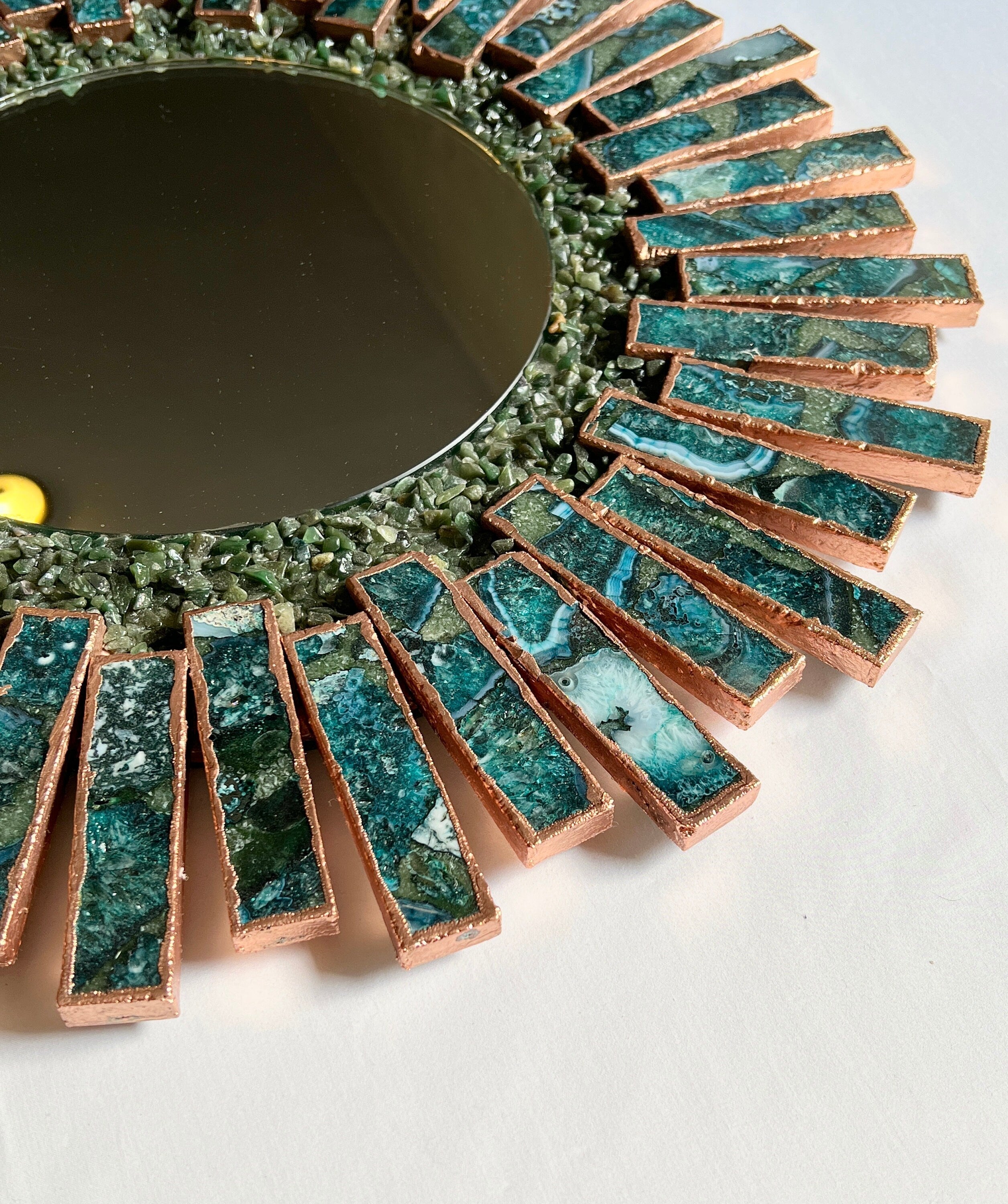 Starburst - Handmade 20" Round Rose Gold Plated Agate Mirror with Blue Green Agate Crystal Gemstones-2