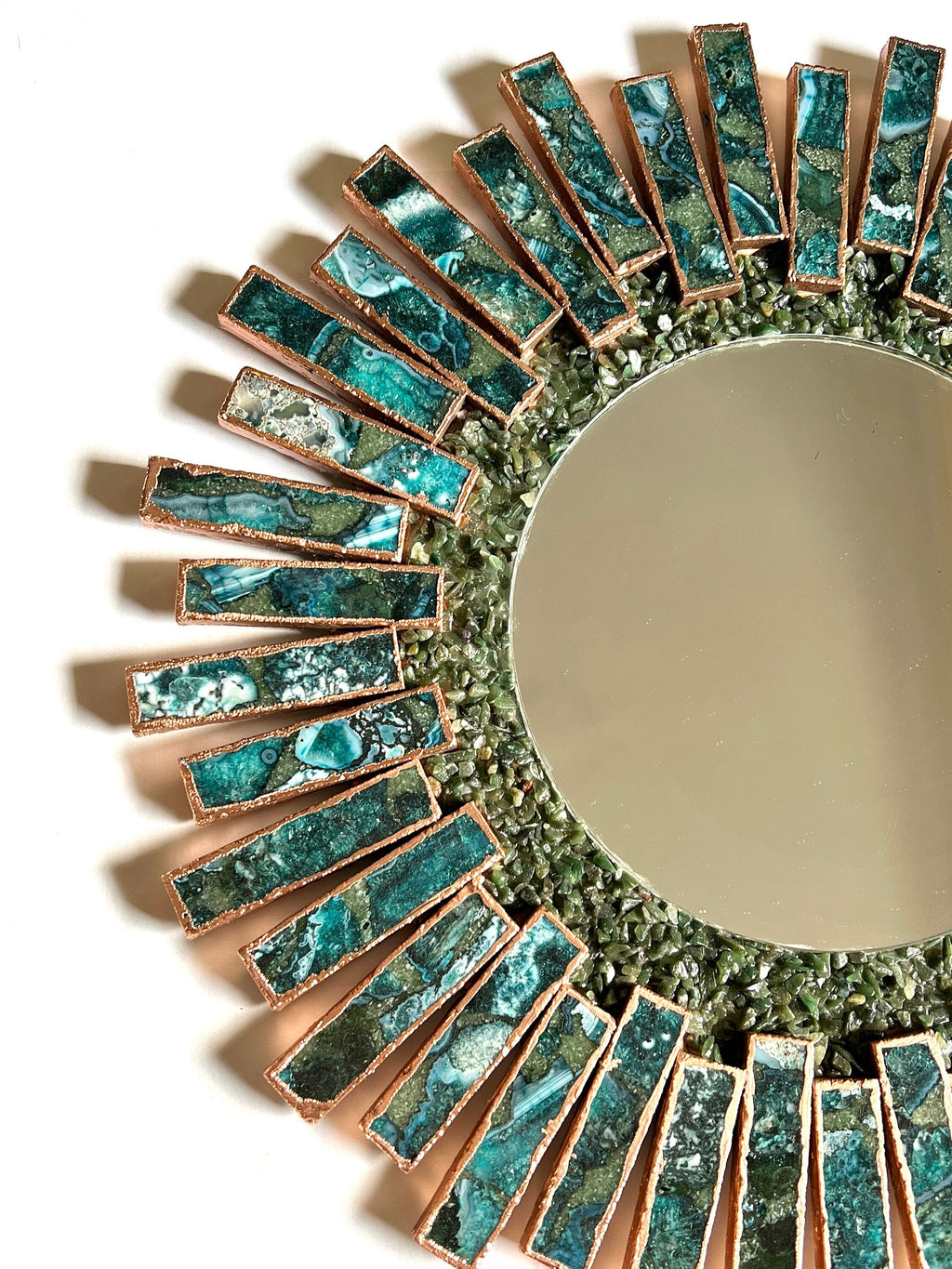 Starburst - Handmade 20" Round Rose Gold Plated Agate Mirror with Blue Green Agate Crystal Gemstones-1