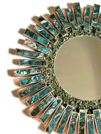 Starburst - Handmade 20" Round Rose Gold Plated Agate Mirror with Blue Green Agate Crystal Gemstones-1