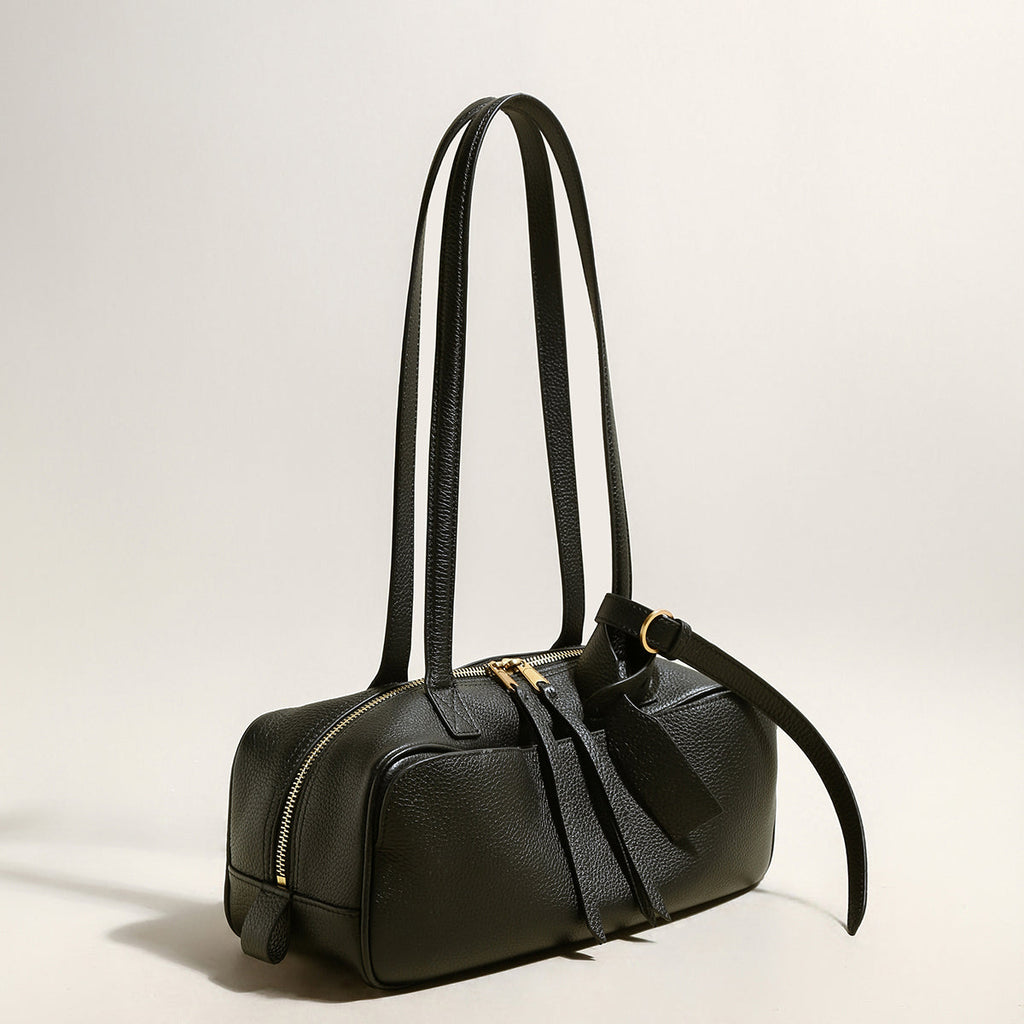 Mini Rectangular Knot Strap Shoulder Bag in black, showcasing sleek design and knotted straps for vintage charm.