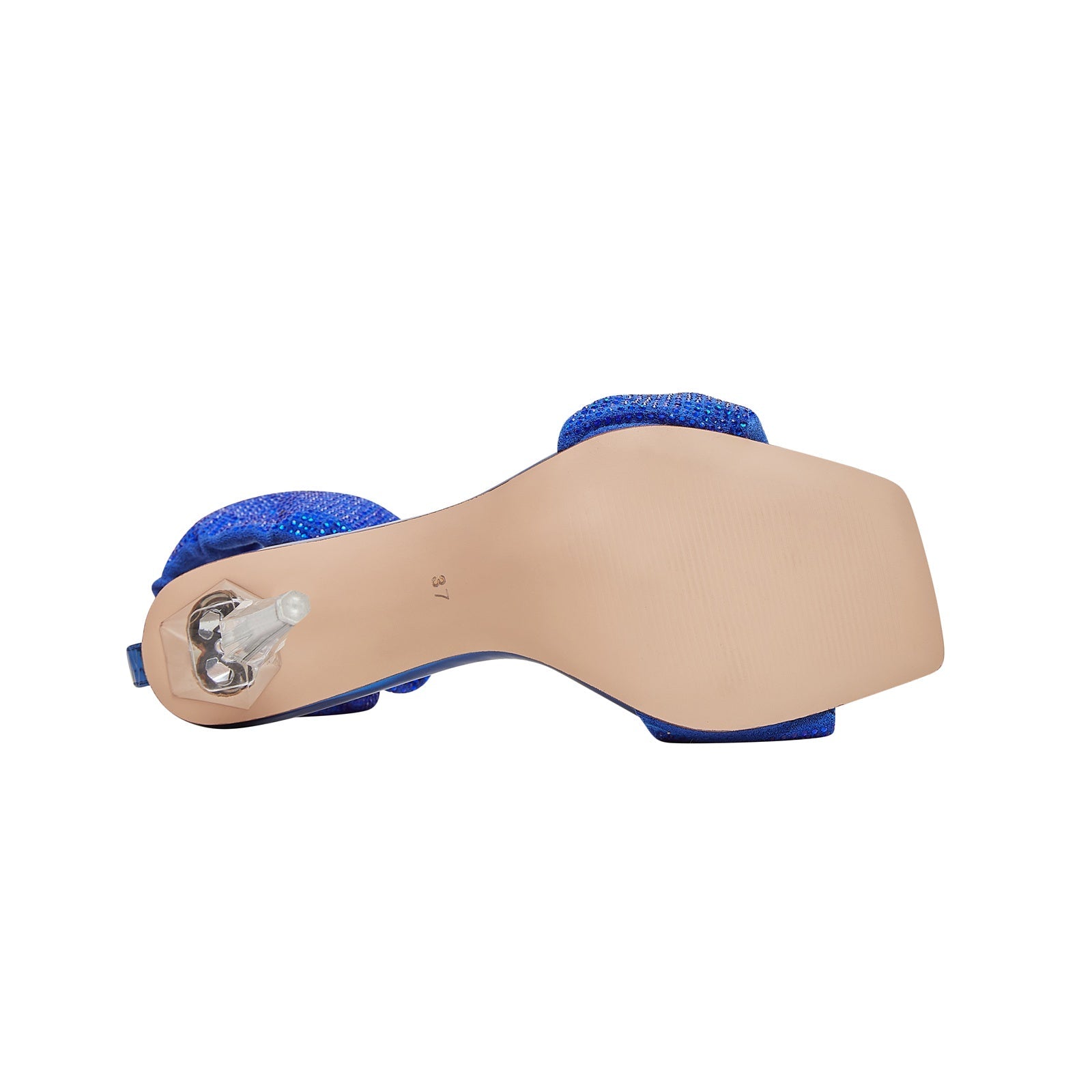 Blue shoe sole with beige insole on a white background